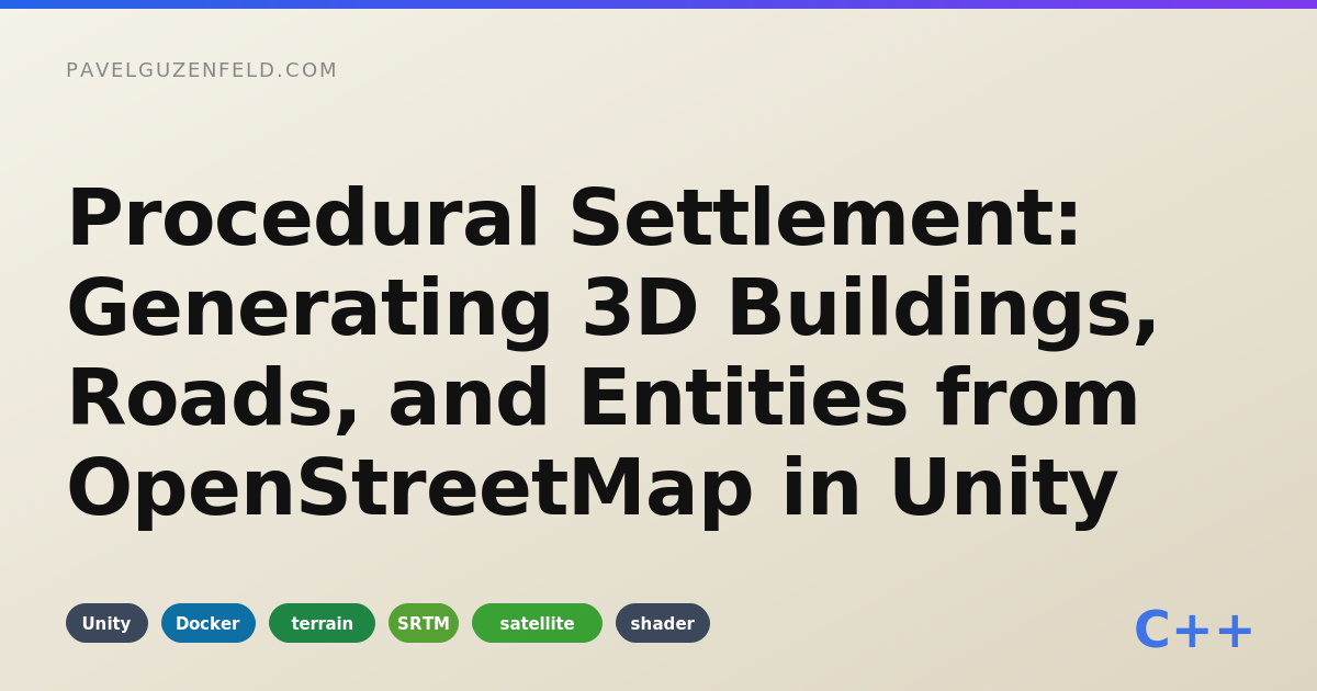 Procedural settlement with OSM buildings, roads, and entities in a headless Unity simulation