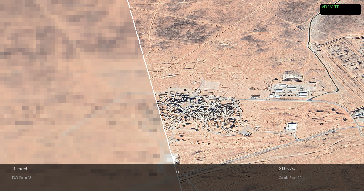 Satellite imagery comparison: 15m vs 0.13m resolution in headless Unity simulation