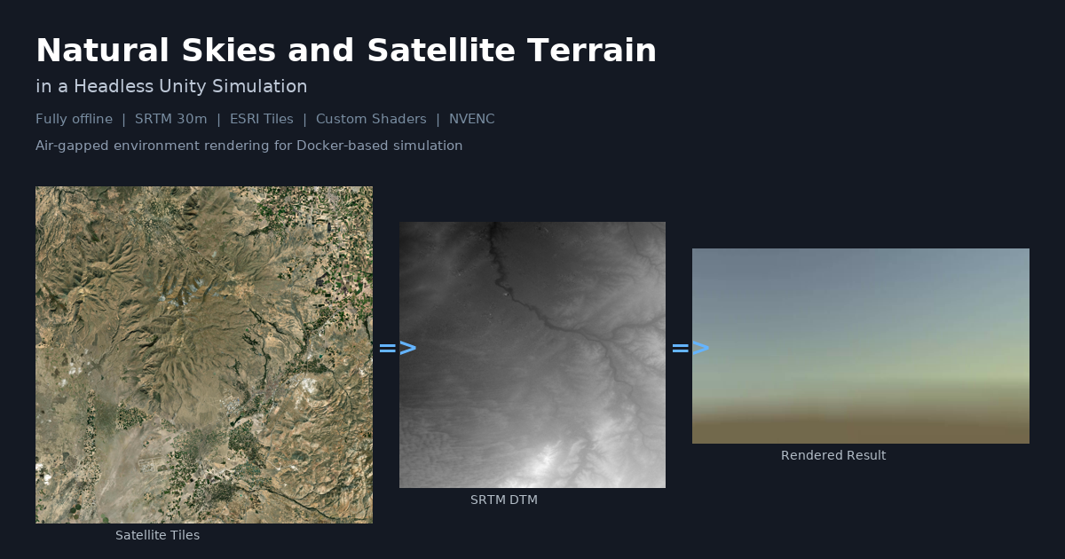 Satellite terrain and natural sky in headless Unity simulation